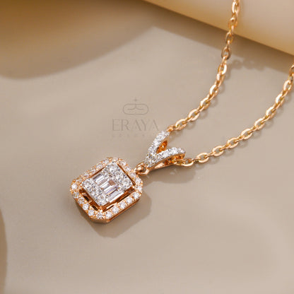 Baguette Round Pendant with Diamond - erayasparkle