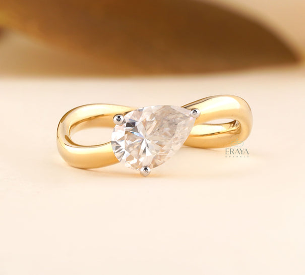 East West Pear Lab Grown Diamond Solitaire Ring - Ring