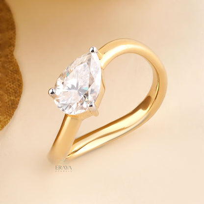 East West Pear Lab Grown Diamond Solitaire Ring - Ring