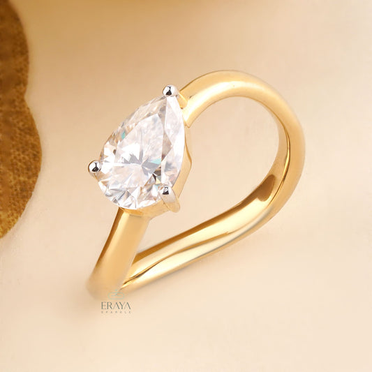 East West Pear Lab Grown Diamond Solitaire Ring - Ring
