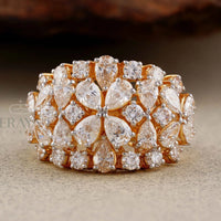 Pear Cut Lab Diamond Cocktail Ring – Round Floral Design - 