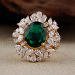 Green Stone Diamond Halo Cocktail Ring | Gold Ring - Ring