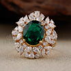 Green Stone Diamond Halo Cocktail Ring | Gold Ring - Ring