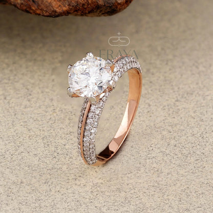 Rose Gold Pavé Solitaire – Diamond Ring - erayasparkle