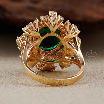 Green Stone Diamond Halo Cocktail Ring | Gold Ring - erayasparkle