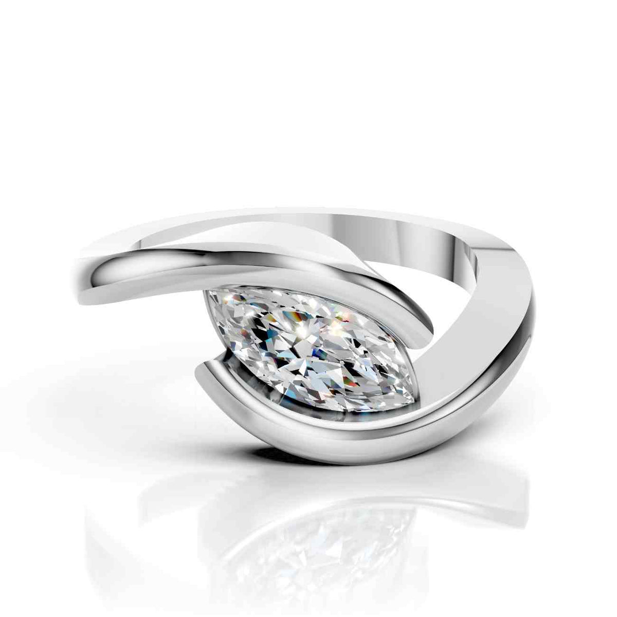 Bypass Gold Marquise Diamond Ring Modern