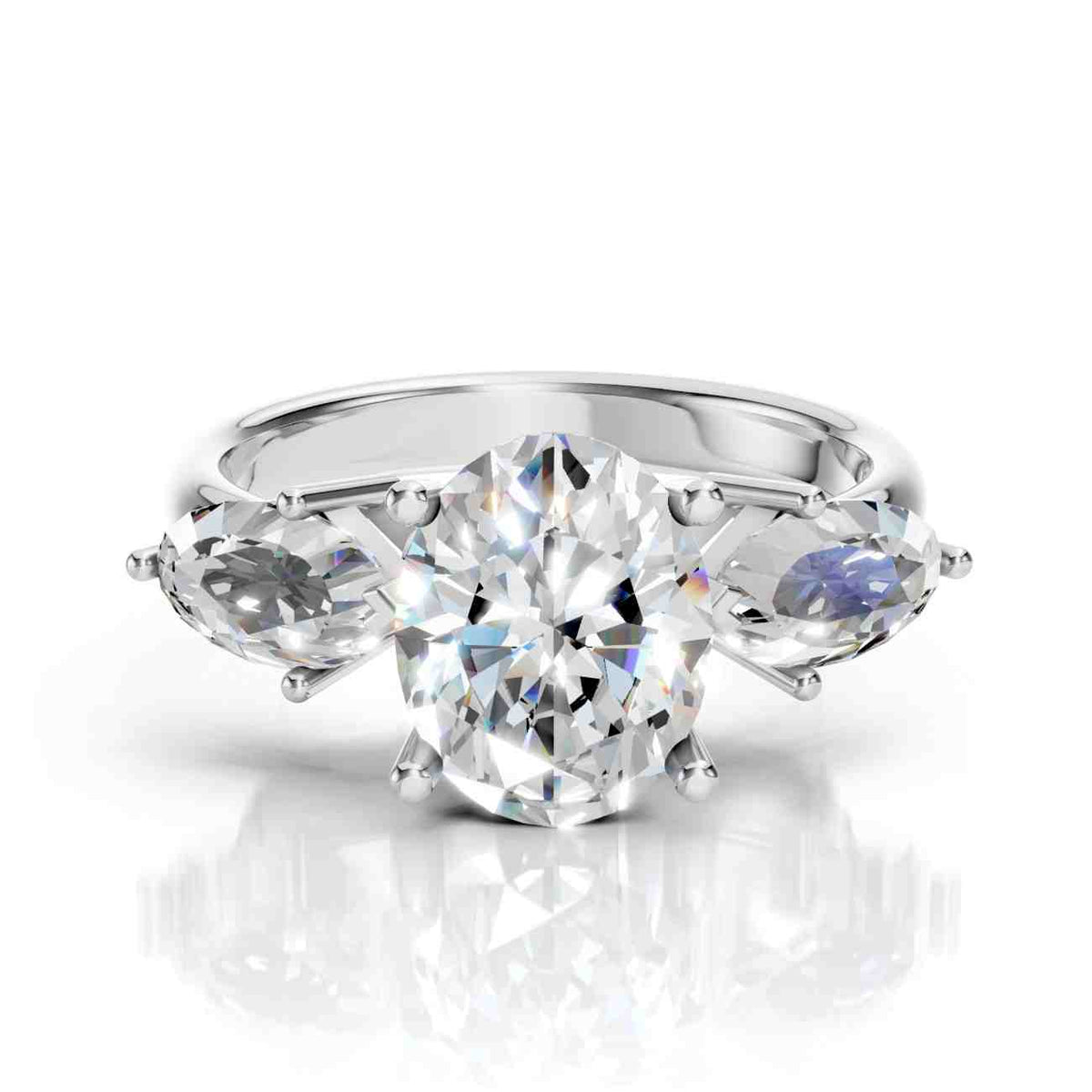 White Gold Engagement Ring Oval – Kite Diamond Design