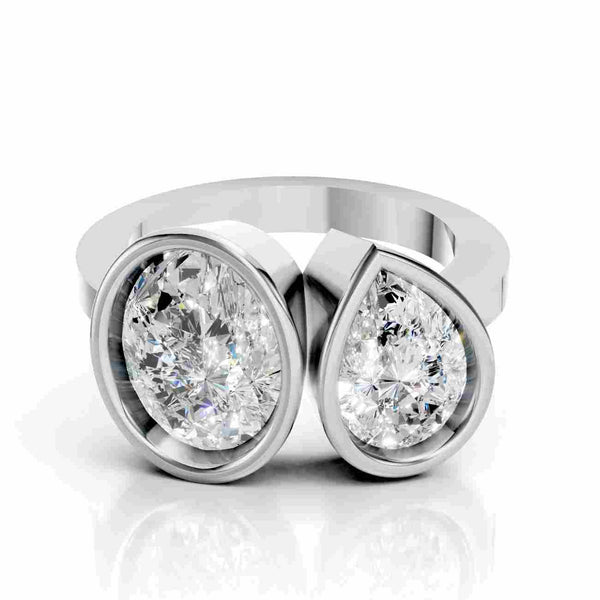 Toi et Moi Statement Gold Pear Shaped Ring