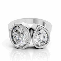 Toi et Moi Statement Gold Pear Shaped Ring