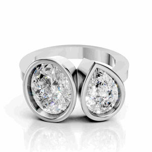 Toi et Moi Statement Gold Pear Shaped Ring