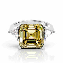 Emerald Diamond Ring with Yellow Asscher