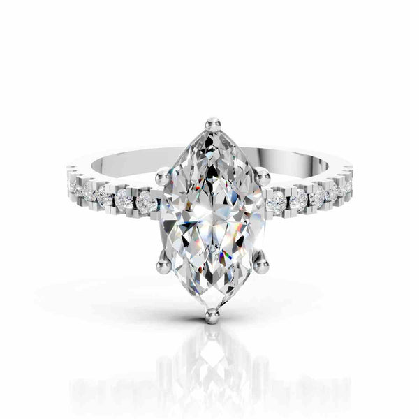 Marquise Wedding Ring with Pave Lab Diamond