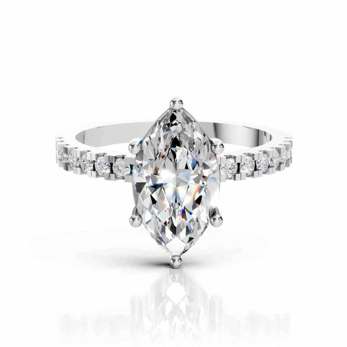 Marquise Wedding Ring with Pave Lab Diamond