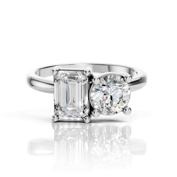 Two Stone Engagement Ring | Emerald & Round