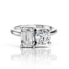 Two Stone Engagement Ring | Emerald & Round