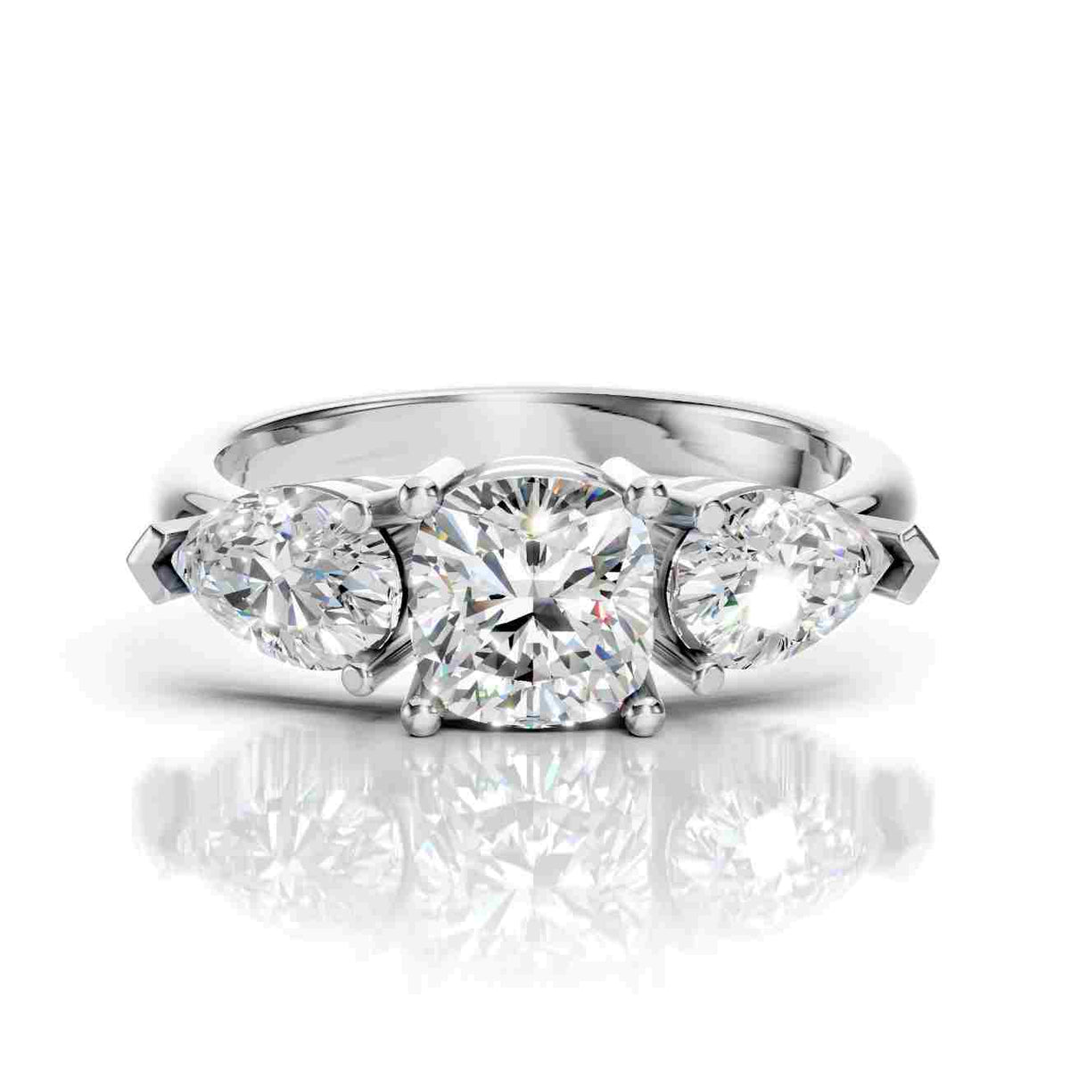 Three Stone Cushion Cut Engagement Ring