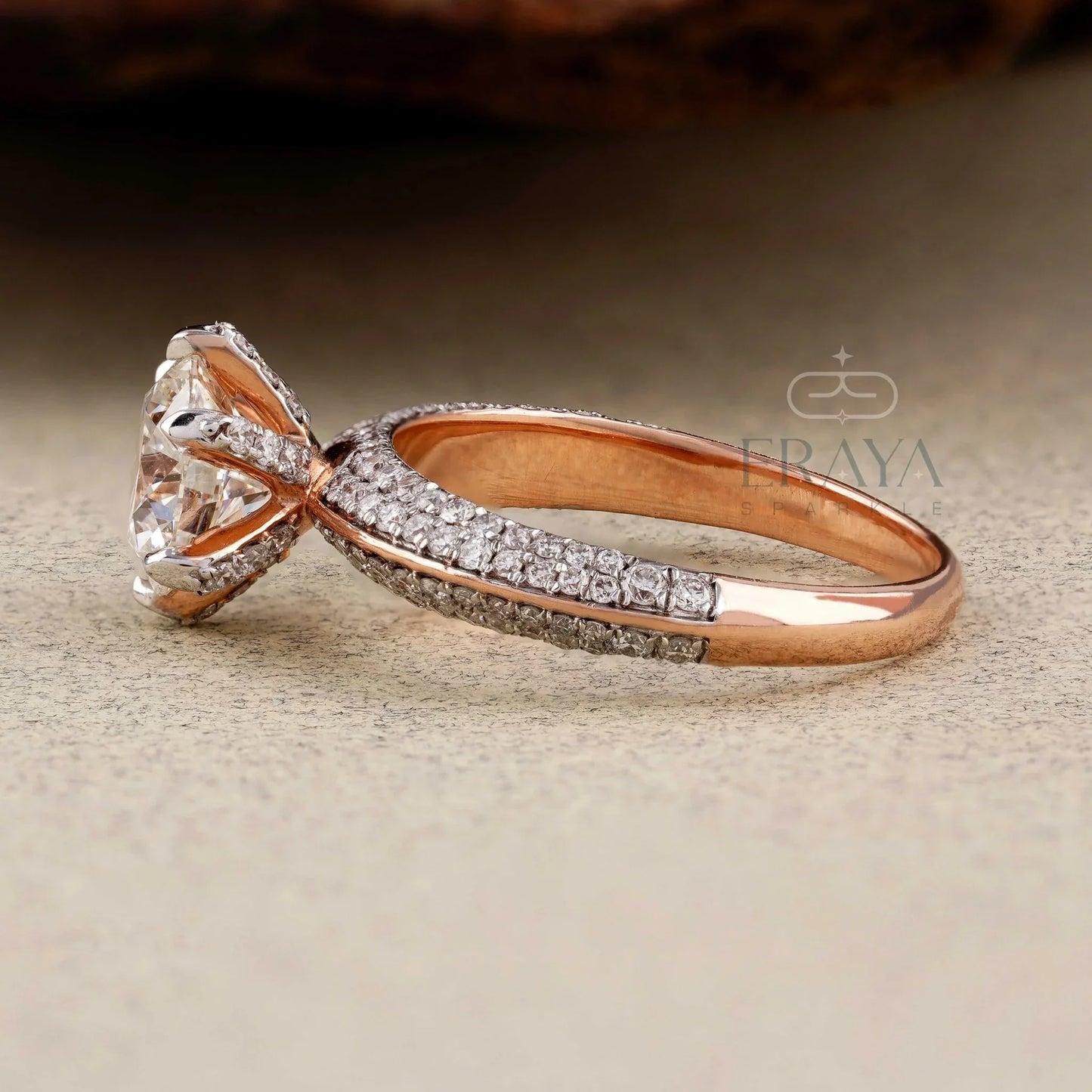 Rose Gold Pavé Solitaire – Diamond Ring - erayasparkle