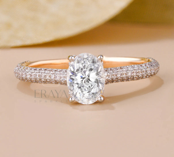 Dainty Pave Oval Engagement Rings - Ring