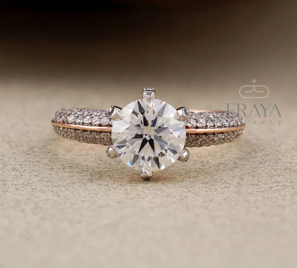 Rose Gold Pavé Solitaire – Diamond Ring - Ring