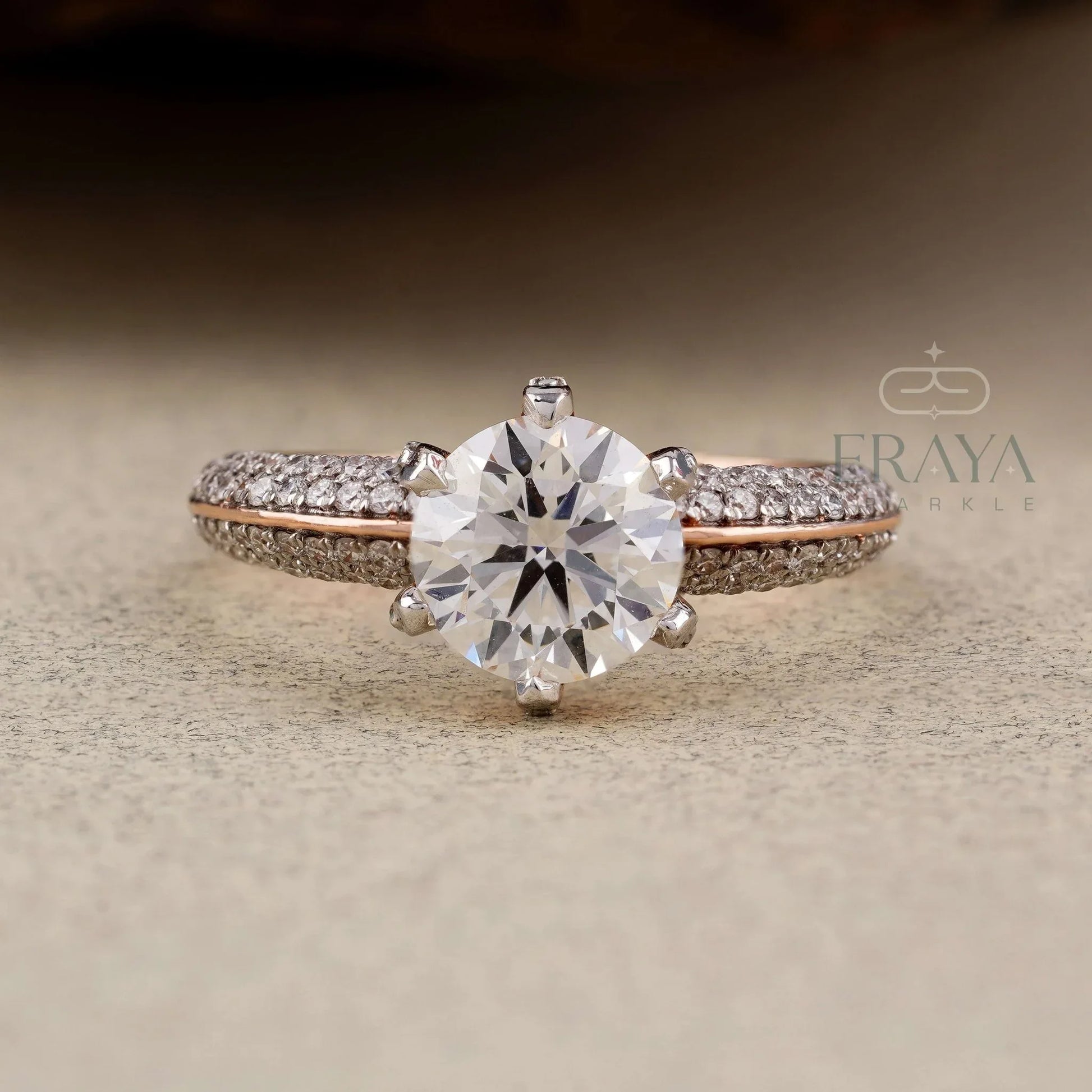 Rose Gold Pavé Solitaire – Diamond Ring - erayasparkle