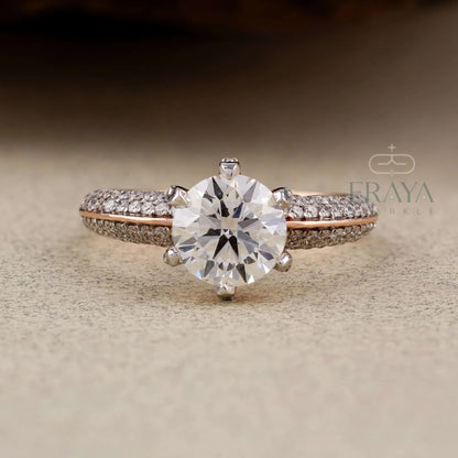 Rose Gold Pavé Solitaire – Diamond Ring - erayasparkle