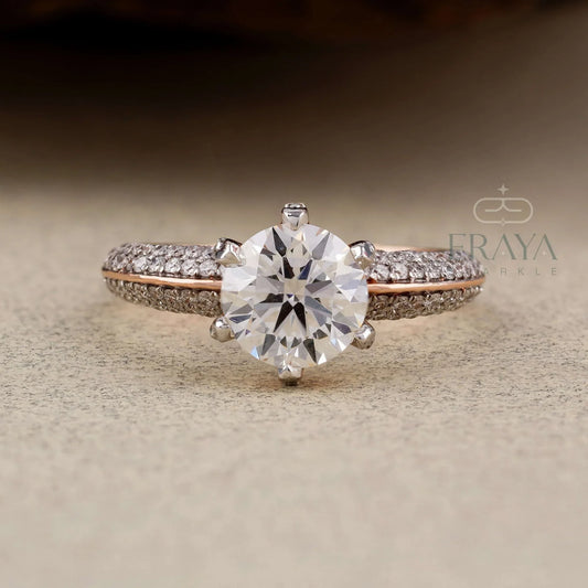 Rose Gold Pavé Solitaire – Diamond Ring - erayasparkle