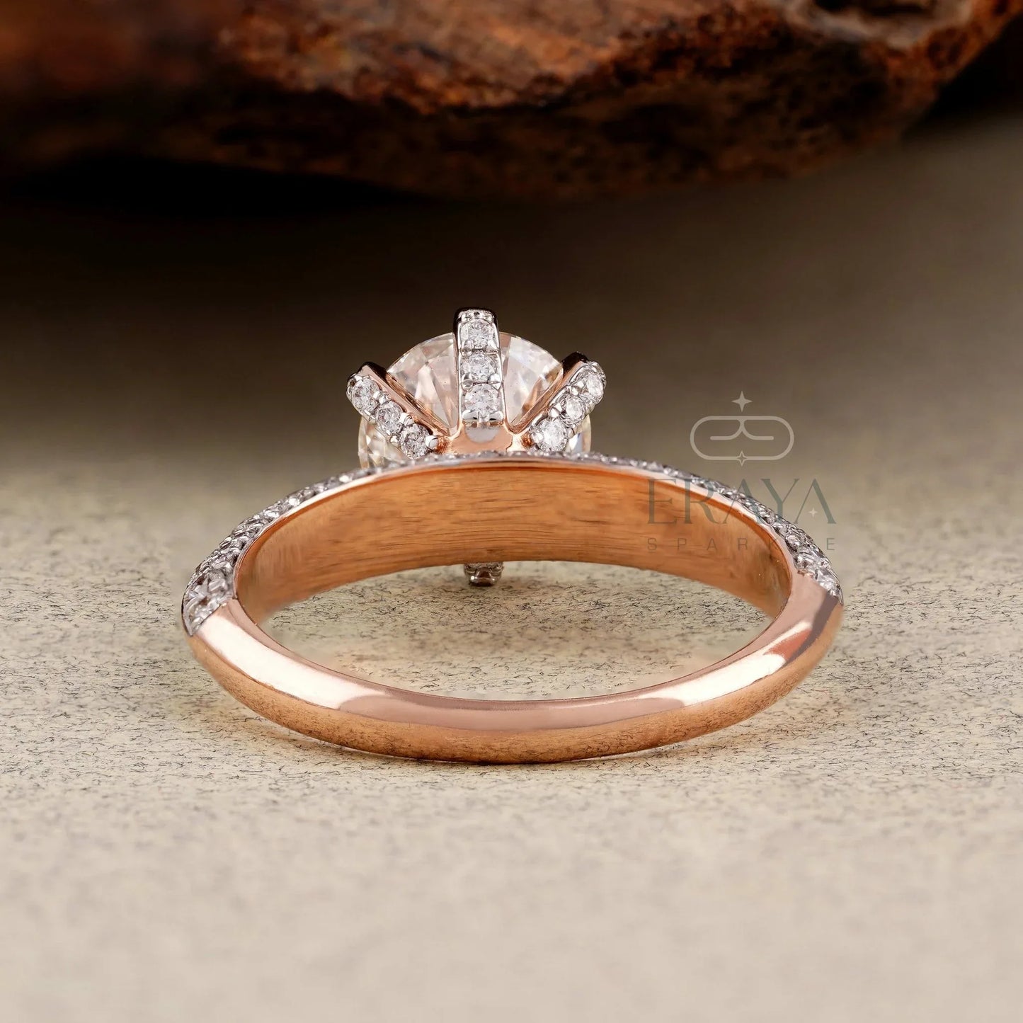 Rose Gold Pavé Solitaire – Diamond Ring - erayasparkle