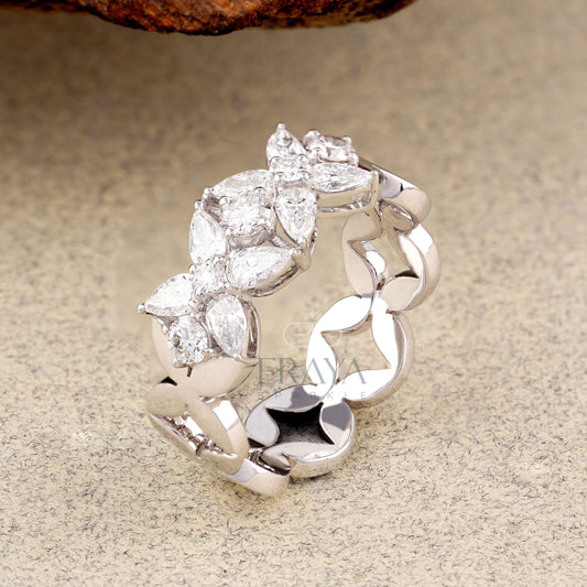 Pear Cut Lab Diamond Ring – Floral Petal Statement Design - erayasparkle