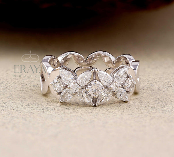 Pear Cut Lab Diamond Ring – Floral Petal Statement Design - Ring