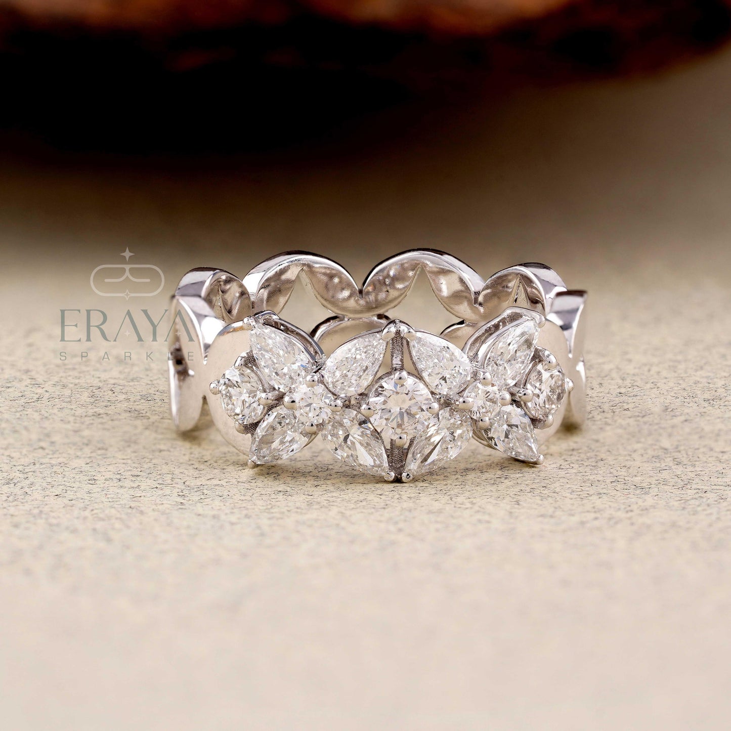 Pear Cut Lab Diamond Ring – Floral Petal Statement Design - erayasparkle