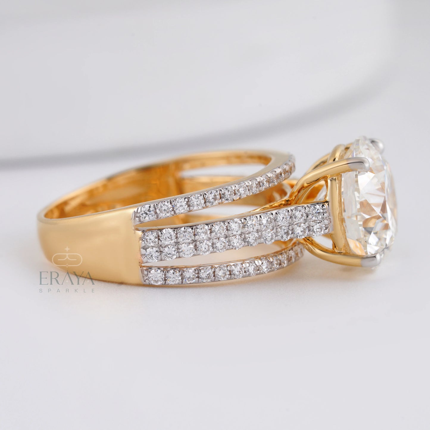 Round Bridal Ring with Diamond - erayasparkle