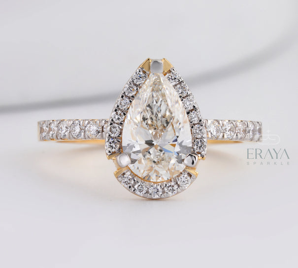 Pear Cut Halo with Lab Diamond Ring - Ring