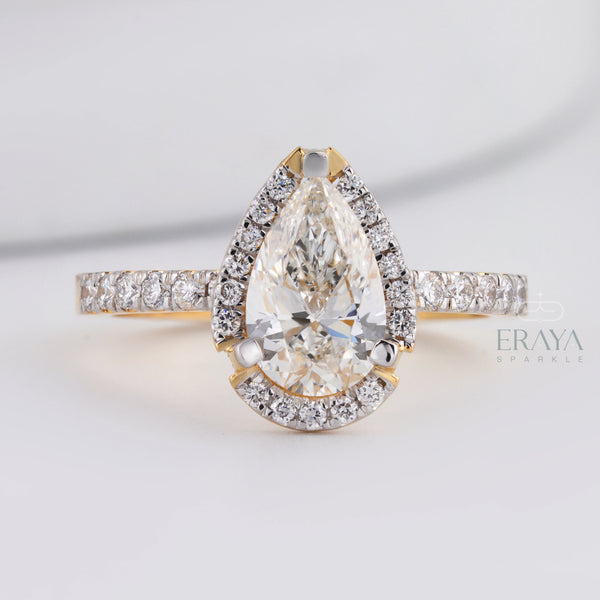 Pear Cut Halo with Lab Diamond Ring - Ring
