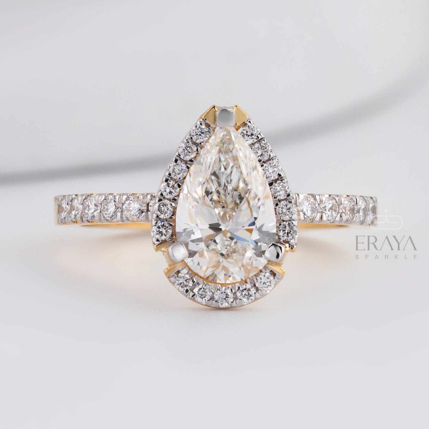 Pear Cut Halo with Lab Diamond Ring - erayasparkle