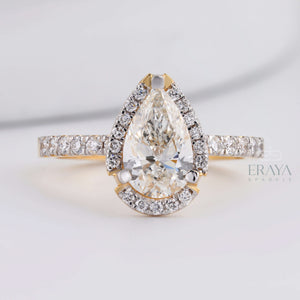 Pear Cut Halo with Lab Diamond Ring - Ring