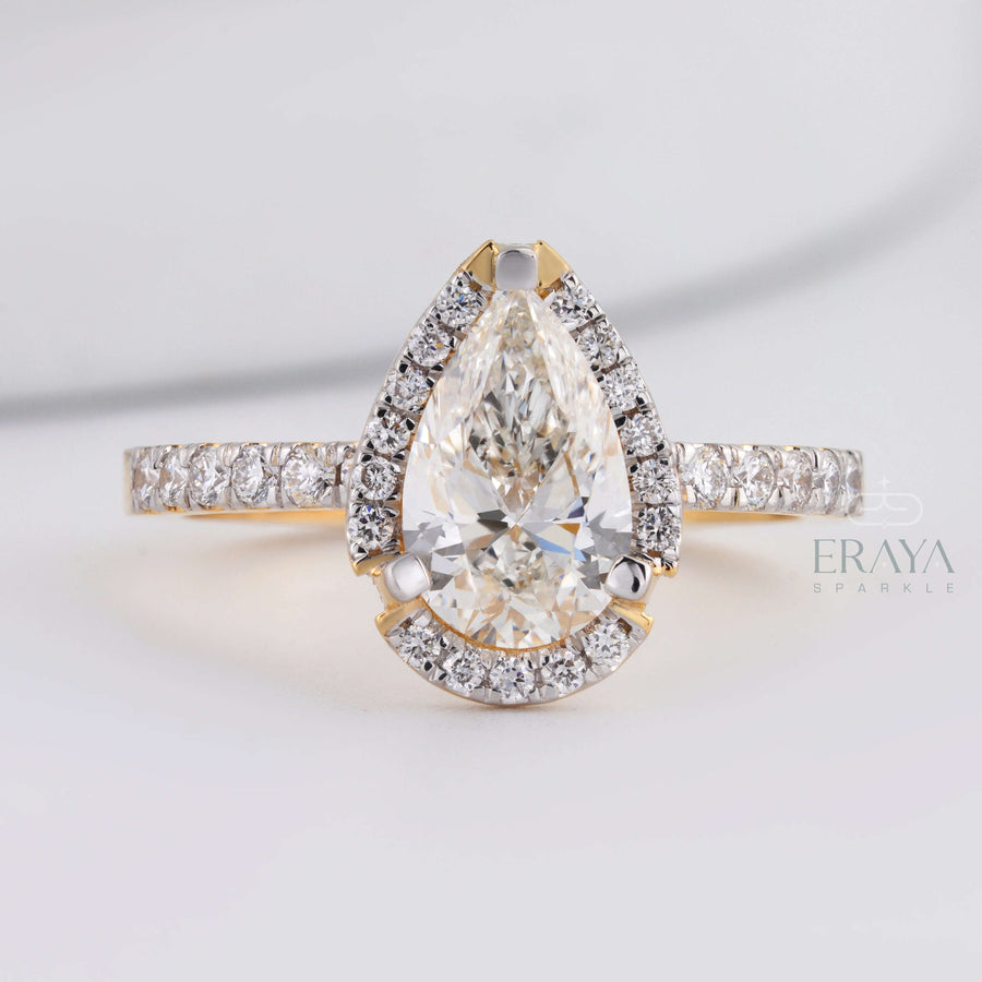 Pear Cut Halo with Lab Diamond Ring - Ring
