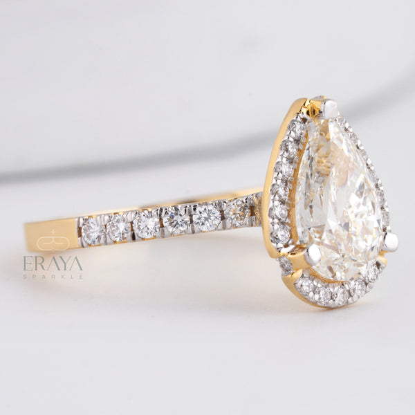 Pear Cut Halo with Lab Diamond Ring - Ring