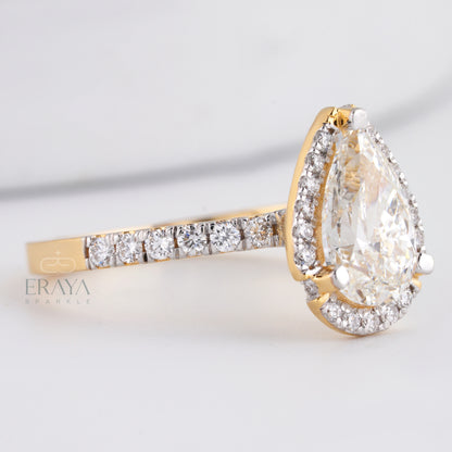 Pear Cut Halo with Lab Diamond Ring - erayasparkle