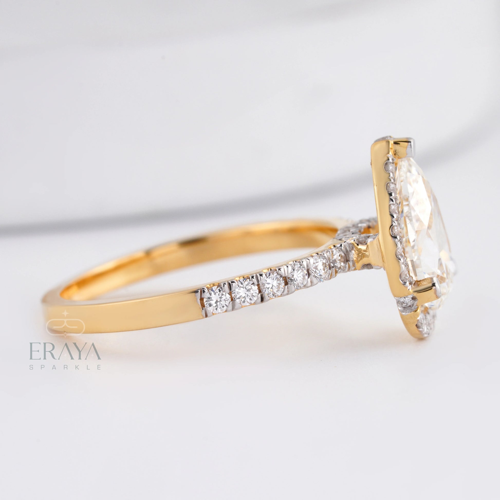 Pear Cut Halo with Lab Diamond Ring - erayasparkle