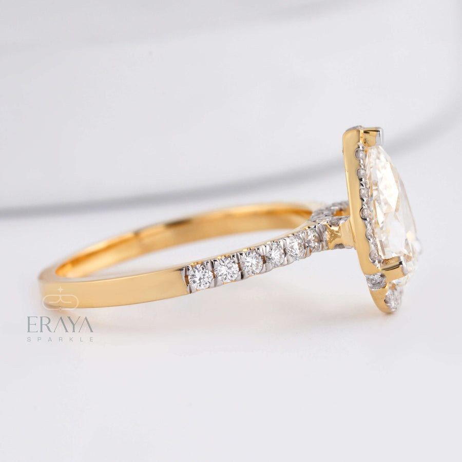 Pear Cut Halo with Lab Diamond Ring - Ring