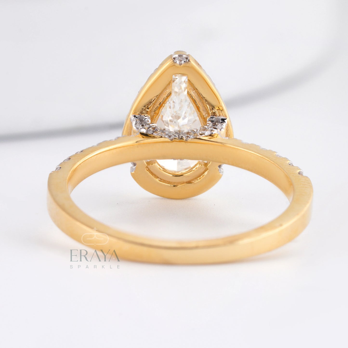 Pear Cut Halo with Lab Diamond Ring - erayasparkle