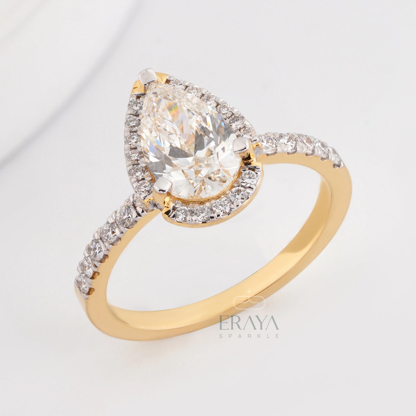 Pear Cut Halo with Lab Diamond Ring - erayasparkle