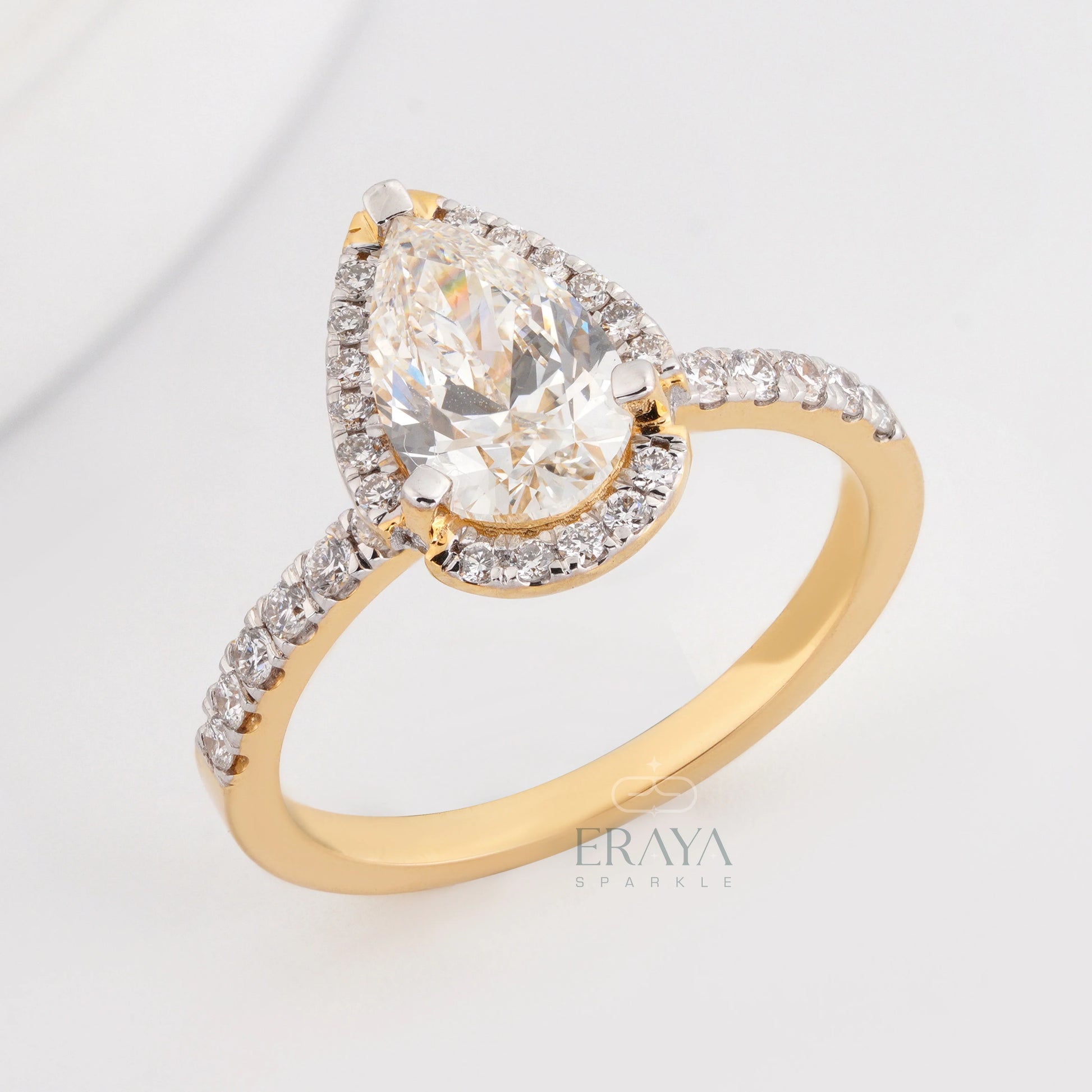 Pear Cut Halo with Lab Diamond Ring - erayasparkle