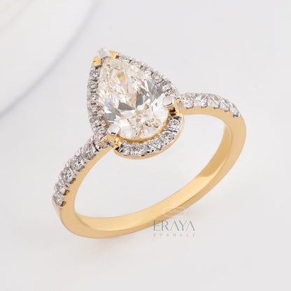 Pear Cut Halo with Lab Diamond Ring - erayasparkle
