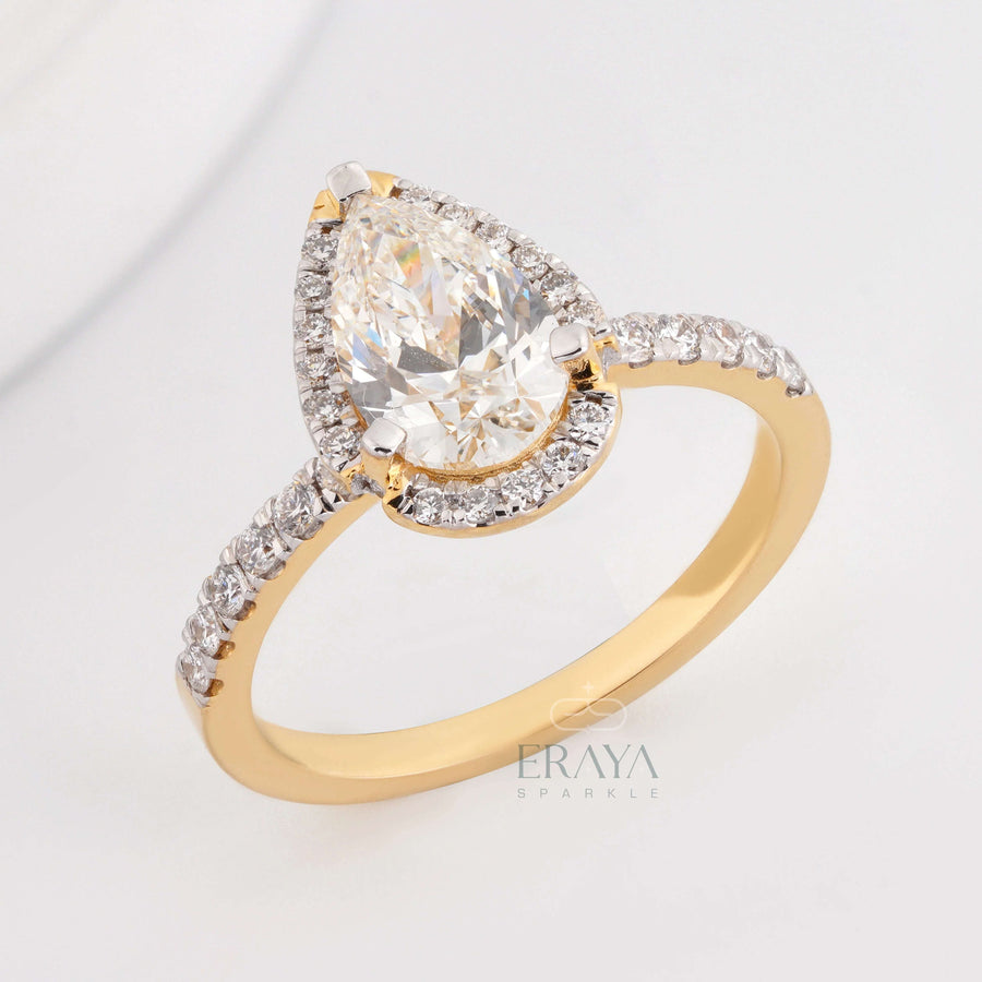Pear Cut Halo with Lab Diamond Ring - Ring