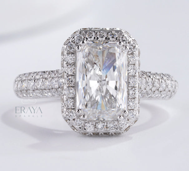 Emerald Halo Solitaire – Emerald Diamond Ring - Ring