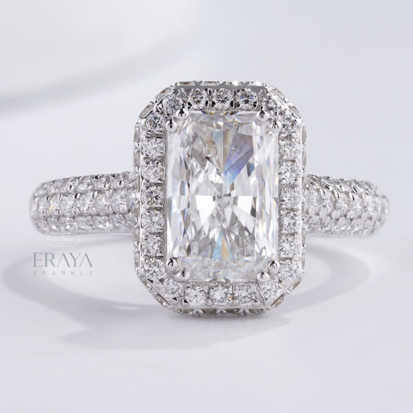 Emerald Halo Solitaire – Emerald Diamond Ring - Ring