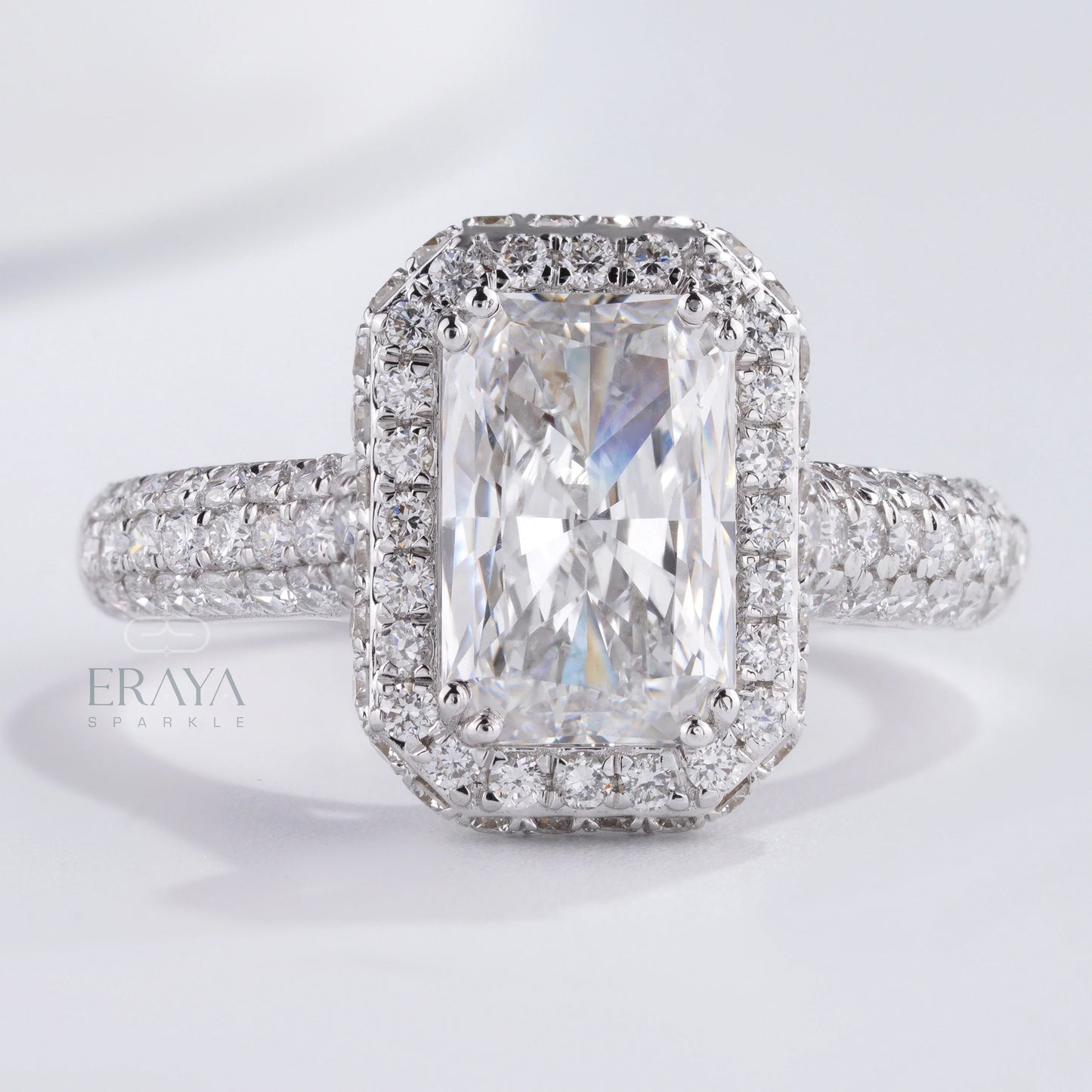 Emerald Halo Solitaire – Emerald Diamond Ring - Ring