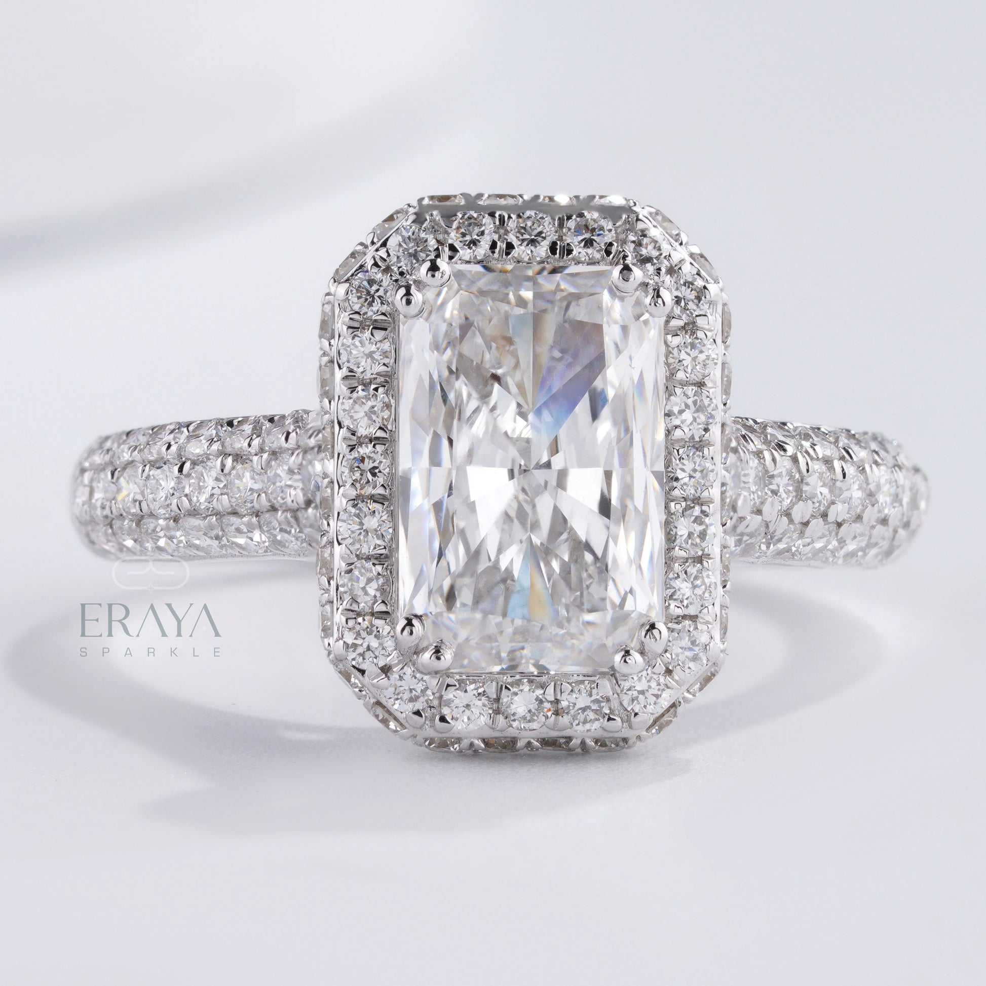 Emerald Halo Solitaire – Emerald Diamond Ring - Ring