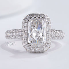 Emerald Halo Solitaire – Emerald Diamond Ring - Ring